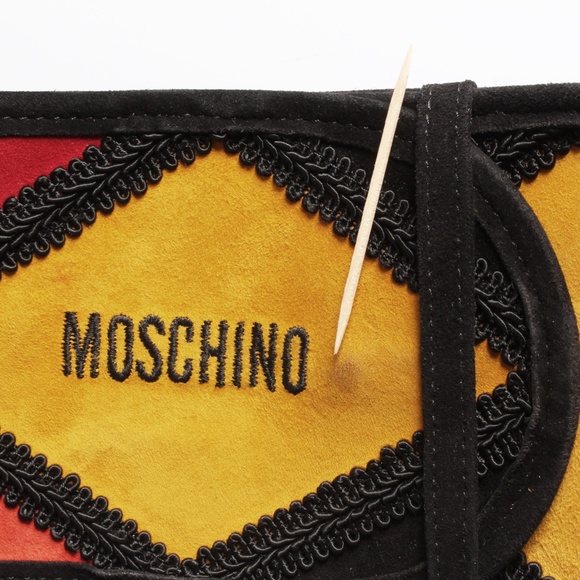 Moschino Wide Belt Suede Leather Harlequin Style Multicolor Rare Vintage 80s